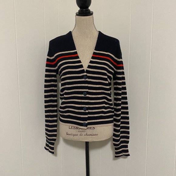 Rag & Bone Chunky Navy/White Striped Cashmere Blend "Ann" Cardigan Small NWT - Picture 2 of 12